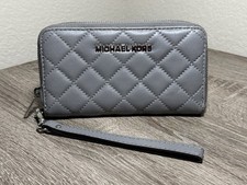 Michael Kors Gray Quilted Zip-Around Wristlet...