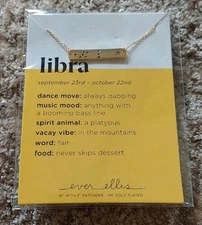 Libra Zodiac Bar Necklace 18K Gold Plated Ever Ellis 16" Sept 23 - October 22