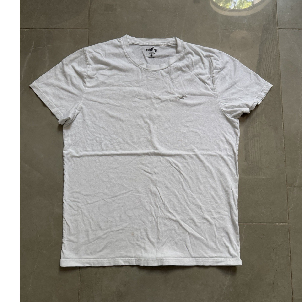 Hollister Men's White Cotton Logo Short Sleeve Crew Neck T-Shirt Size L
