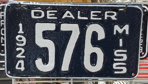 Mississippi 1924 Dealer License Plate #576 MISS, Repainted, Repairs On Back