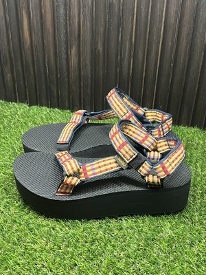 Size 8 -Teva Flatform Universal Modern Check Lemon Drop Sandals Women 100884/MKL