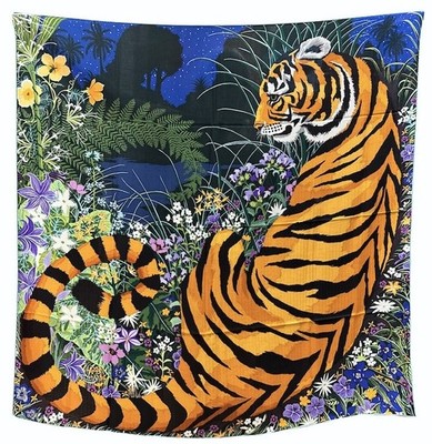 Hermes Schal Stola Tyger Tyger Blau Tiger Alice Shirley Seide Authentisch Neu...