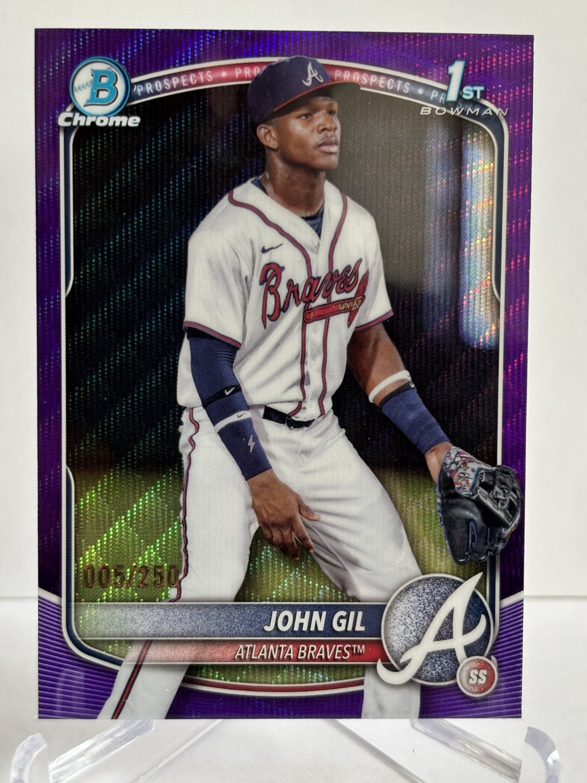 2025 Bowman Chrome John Gil 1st Purple Wave Refractor /250 BCP-172 Braves