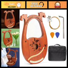 Mahogany Lyre Harp with Tuning Wrench, 16 Metal Strings, Gig Bag - Perfect for K