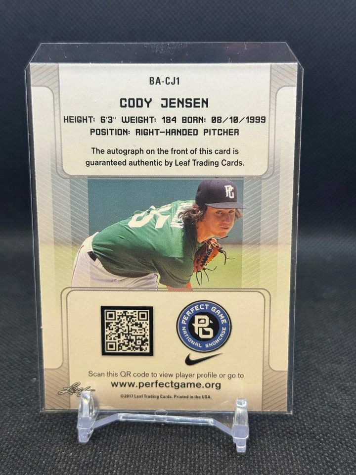 2017 Leaf Perfect Game Showcase #Ba-J1 Cody Jensen Red Auto 2/5 - Image 2 of 4