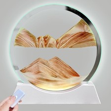 7" Akaco Sand Art Liquid Motion with Light White Wood Base Moving Sand Art Round