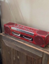 Vintage Red SANYO M-W800 Dual Cassette Mini Boombox - Radio Tested -