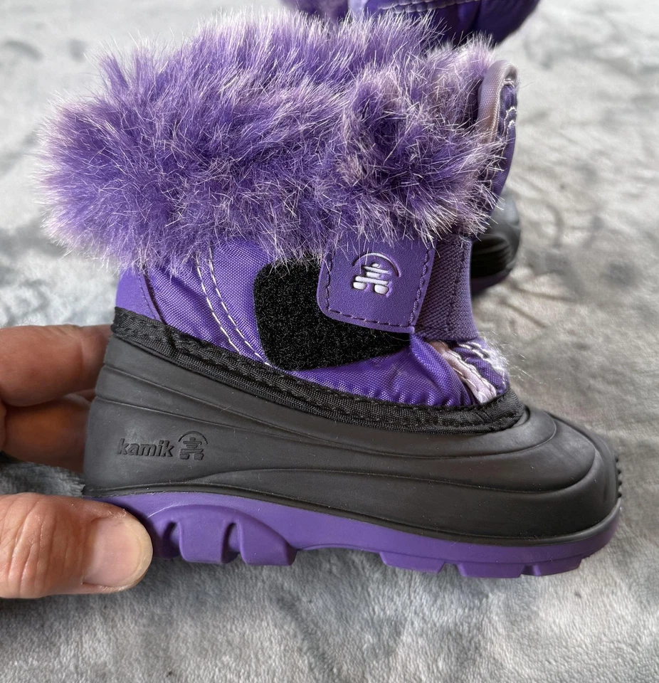 Kamik Winter Snow Boots Toddler Size 6 Purple Black Faux Fur Warm Kids - Image 3 of 4