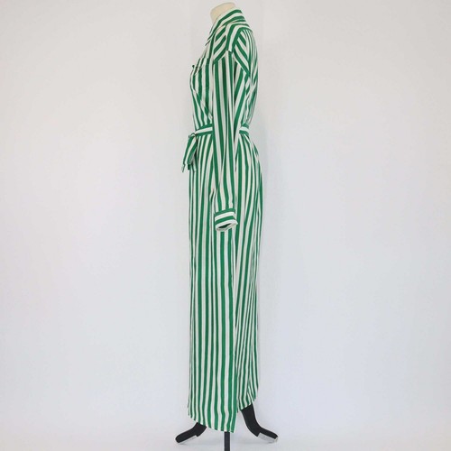 Vestito maxi camicia Prada verde/bianco righe verticali con cintura manica lunga - Foto 2 di 8