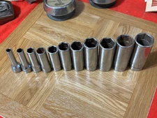 SNAP ON  3/8" 11 PC SAE6 PT. DEEP SOCKET SET 1/4" to 7/8"         wso