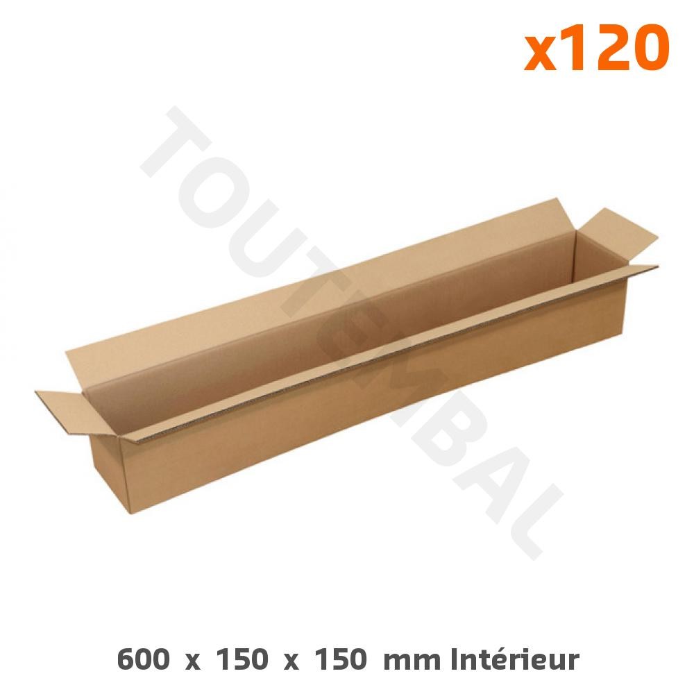 Carton long 600x150x150mm à grande ouverture latérale pour envoi de profils, lot de 120
