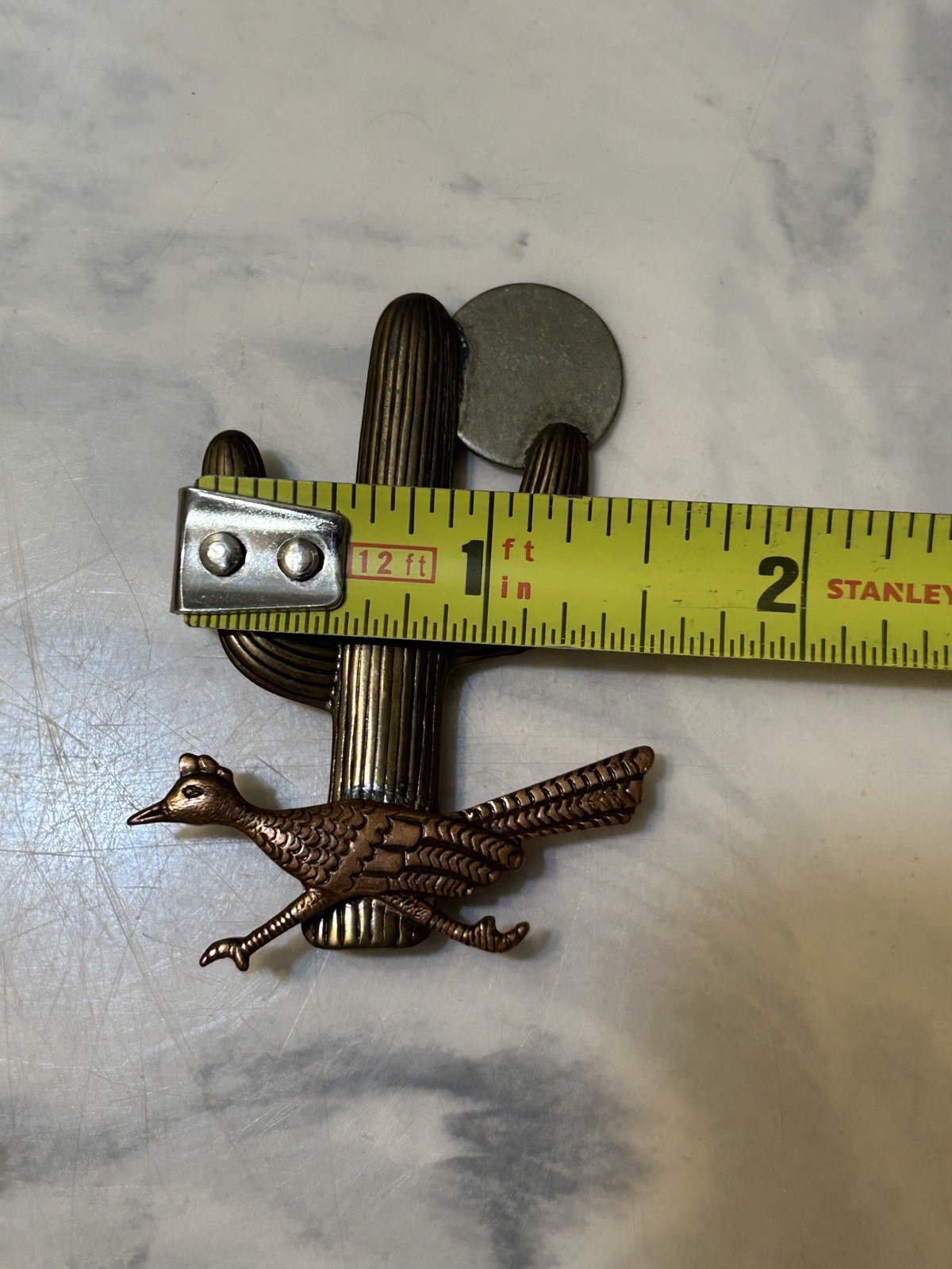 2.25" Solid Copper Roadrunner next to Cactus Unde… - image 4