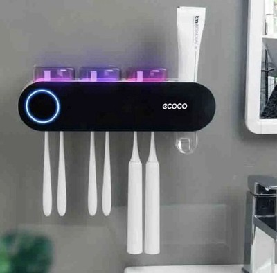 Ecoco Wall-Mounted Toothbrush Holder UV Sterilizer with Toothpaste Dispenser 