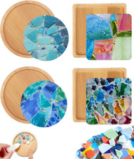 4 Sets DIY Mosaic Kits for Adults with Wooden Coasters, Mixed Color Glass Mosaic