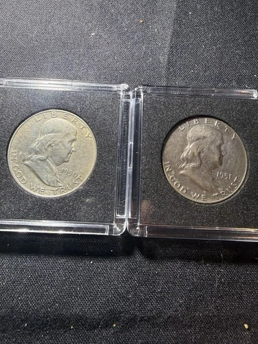 1951 D + 1951 P Franklin Half Dollar • 90% Silver - VF DETAILS