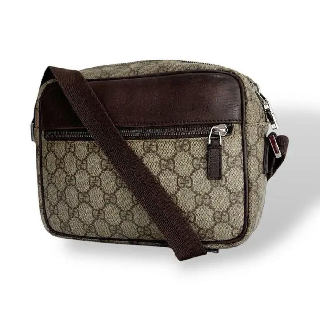 Gucci GG Supreme Brown Leather Crossbody Shoulder Bag  