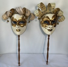 Set Of 2 Handmade Venetian Carnival Jester Masquerade Masks / Wall Decor