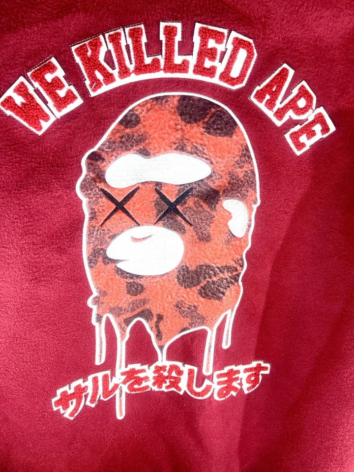 Hudson Outerwear We Killed Ape Red Camo Shark Varsity Bomber Jacket Size XL  - Image 3 of 4