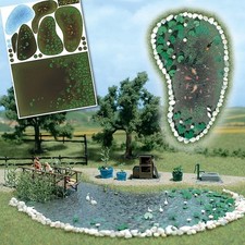 Busch H0 1210 Gartenteich-Set mit Planzen Steg Steine Pflanzkübel 1:87