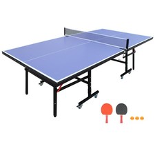 8ft Foldable Ping Pong Table Set w/ Net, 2 Pa...