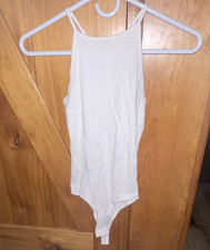 Ambiancee White Solid One Piece Bodysuit, Women  s Regular Size M