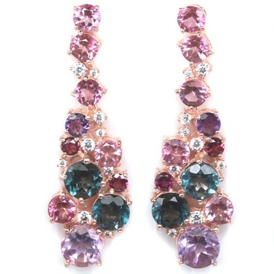 Thai Handmade 8 mm. Pink Amethyst, Topaz & Zircon Earrings