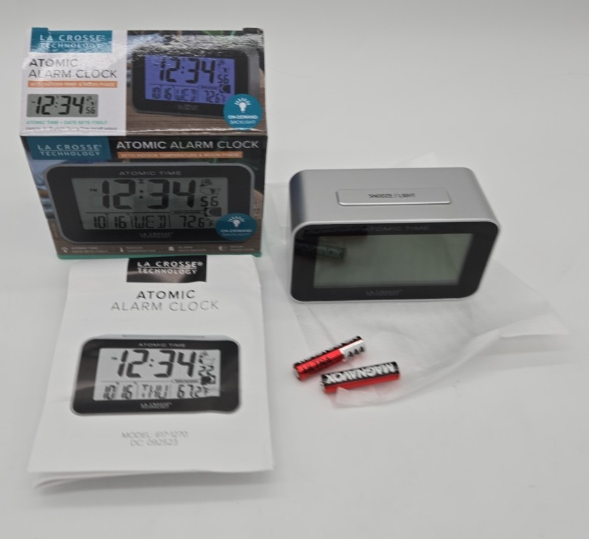 617-1270 La Crosse Technology Atomic Digital Alarm Clock W/B