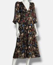 Alice + Olivia Women's Black Mona Floral Burnout Midi Dress Size 8