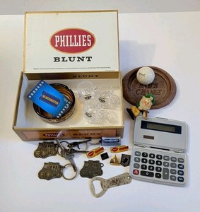 Men's Vintage Junk Drawer Lot, Pins, Atlantic City Memorabilia, Poconos Ashtray 