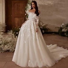 Romantic Princess Wedding Dresses Sweetheart Applique Tulle A Line Bridal Gowns