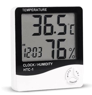 Wellhise HTC-1 Digital Hygrometer Indoor Thermometer Clock/Alarm White-Black 