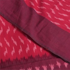 Sanskriti Vintage Sarees Red Ikat Handwoven Sambhalpuri Pure Cotton Sari Fabric