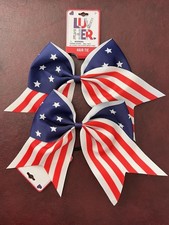 NEW Set of 2 Patriotic Flag Hair Ties Bows USA 4th Of July Memorial Day