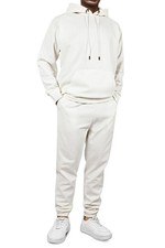 Mens Hoodie Jogging Suits 2 Piece Set White Warm Winter Tracksuit for Men M