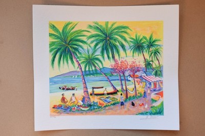 Matin Sur La Mer en Guadeloupe Serigraphin Color Jean-Claude Picot signed 