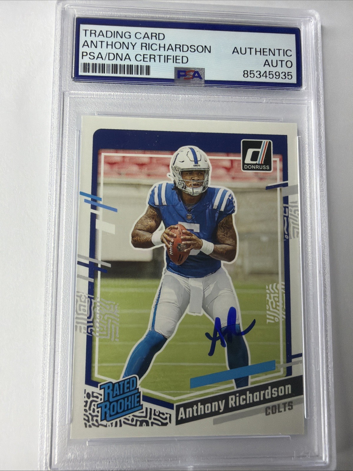 2023 Donruss Rated Rookie Anthony Richardson On-Card Auto PSA/DNA Certified Auto