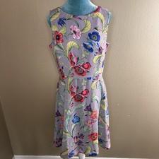 Ann Taylor Dress Women 8 Fit Flare, A-line, Floral with Gray, sleeveless, zipper