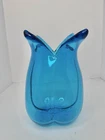 HTF Vintage MCM Early Blenko Glass 453 Melon Tulip Vase In Turquoise 9” Stunning