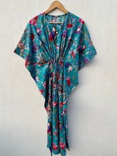 Abito estivo caftani uccellino verde acqua cotone indiano abito da notte...