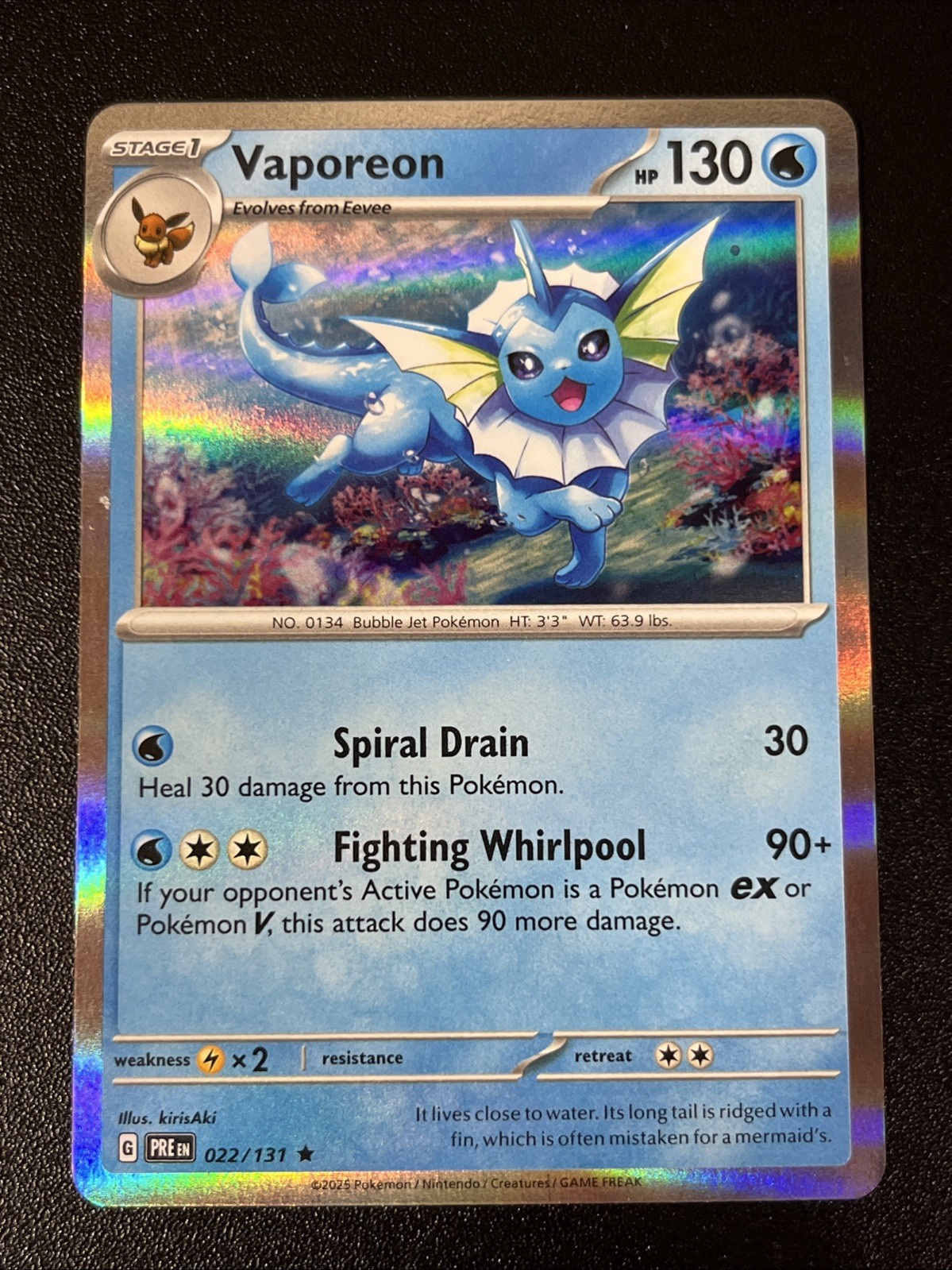 Vaporeon 022/131 Sv: Prismatic Evolutions Reverse Holo NM