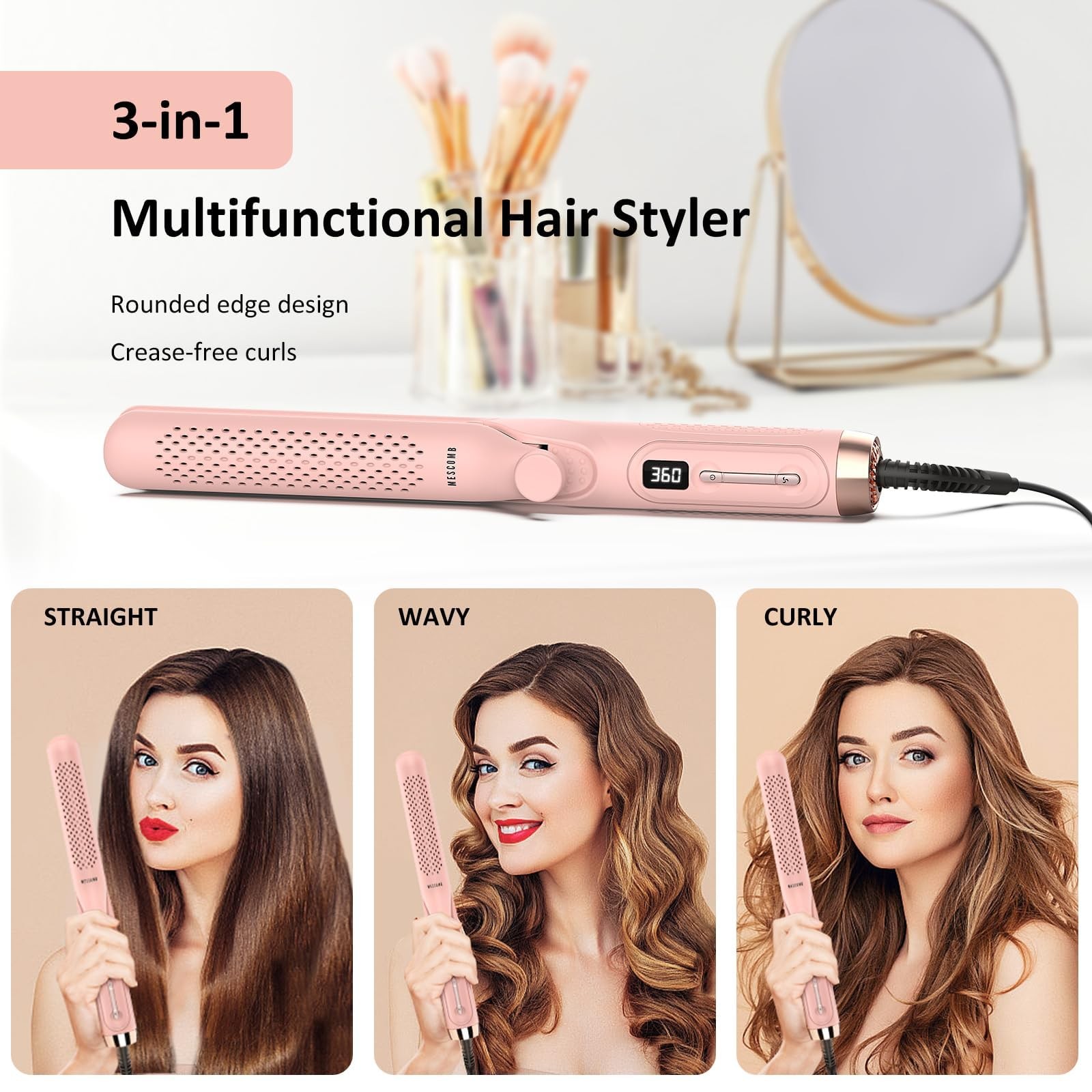 360° Airflow Styler Curling Iron - 1.25 Inch Hair Straightener and Curler 2 i...