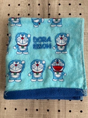 Doraemon Mini Towel Handkerchief  Aqua Blue, AllOver Character Print, 34cm