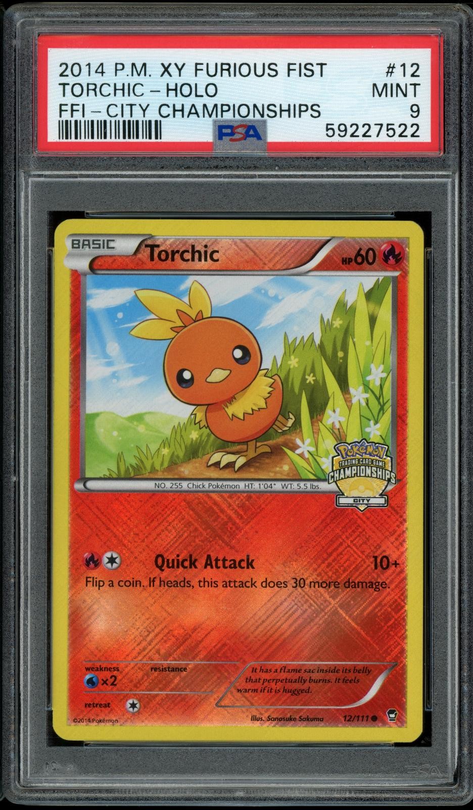PSA 9 Torchic 12/111 City Championships Crosshatch Holo Furious Fists 2014