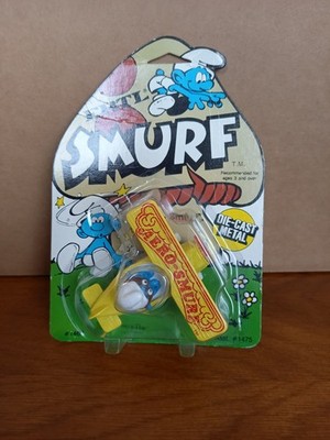 Schlumpf 1982 Ertl Aero-Smurf im Druckguss Doppeldecker gelb Die-Cast Metal Neu