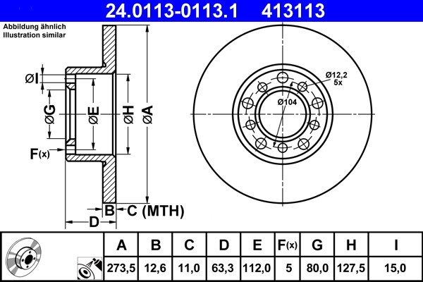 2X ATE 24.0113-0113.1 Bremsscheibe FüR Mercedes-Benz-image
