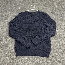 J Crew Sweater Mens M Navy 100 Cotton Cable Knit Crewneck Classic Preppy