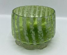 Lime Green and White Glass Footed Bowl Vase Vintage Mid Century 10 x 9 cm