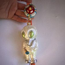 Polonaise Komozja ALIEN UFO SPACESHIP 2-Piece Glass Christmas Ornament W/TAG
