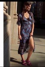Urban Outfitters Florence Chiffon Printed Midi Dress Floral Blue M NWT