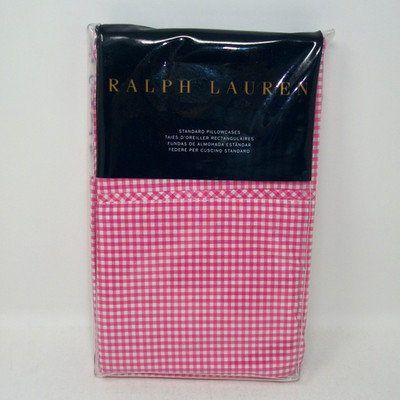 Ralph Lauren MONACO PINK and White Classic GINGHAM 2 Standard Pillowcases NEW